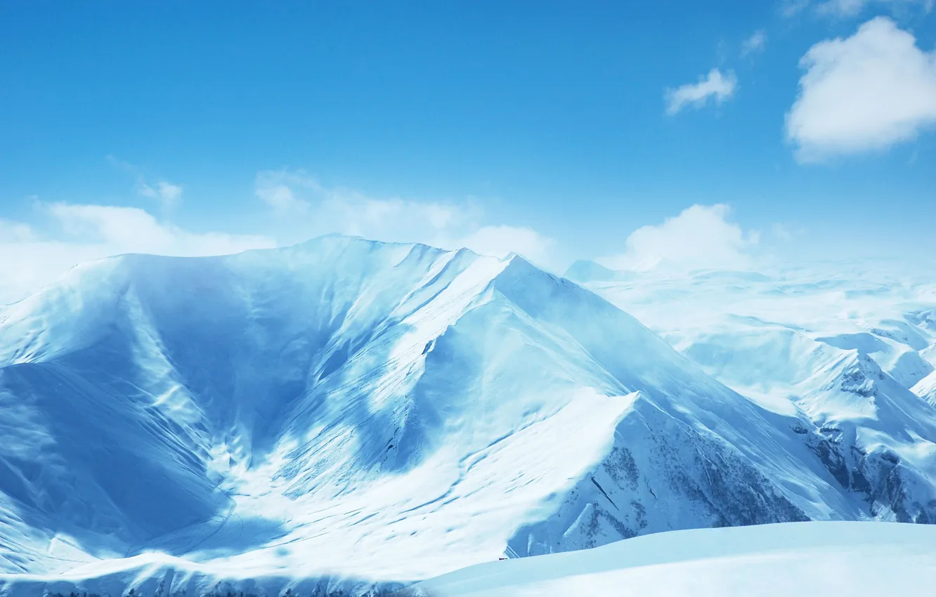 Photo wallpaper the sky, clouds, landscape, mountains, blue, mountains, snowy, hillside