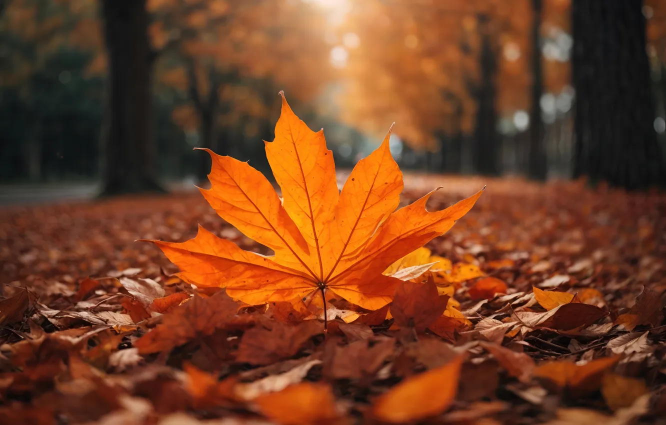 Photo wallpaper autumn, leaves, alley