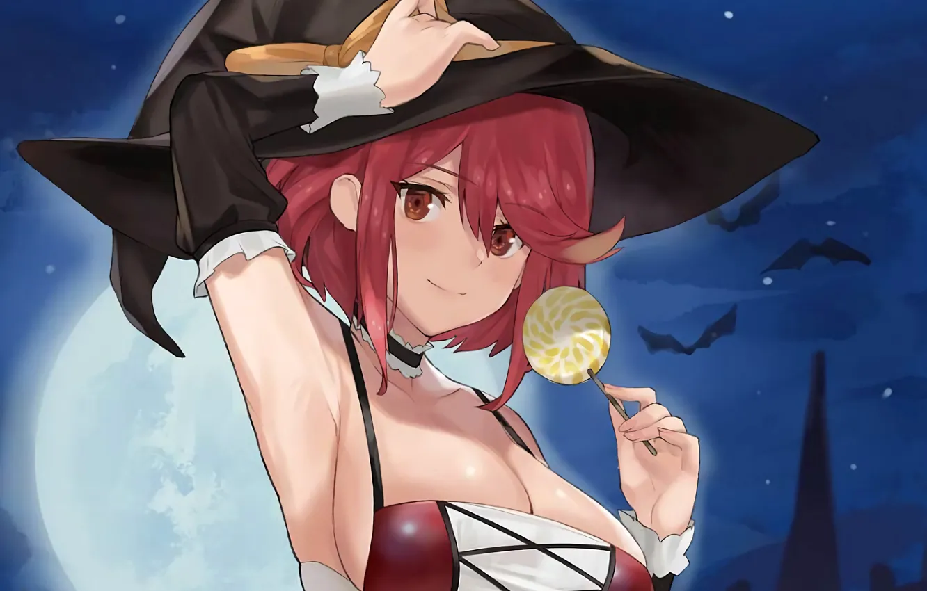 Photo wallpaper girl, sexy, cleavage, blouse, brown eyes, boobs, anime, beautiful