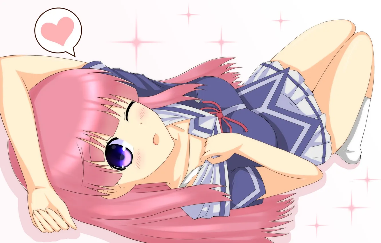 Photo wallpaper look, girl, background, heart, lies, blush, anime, art