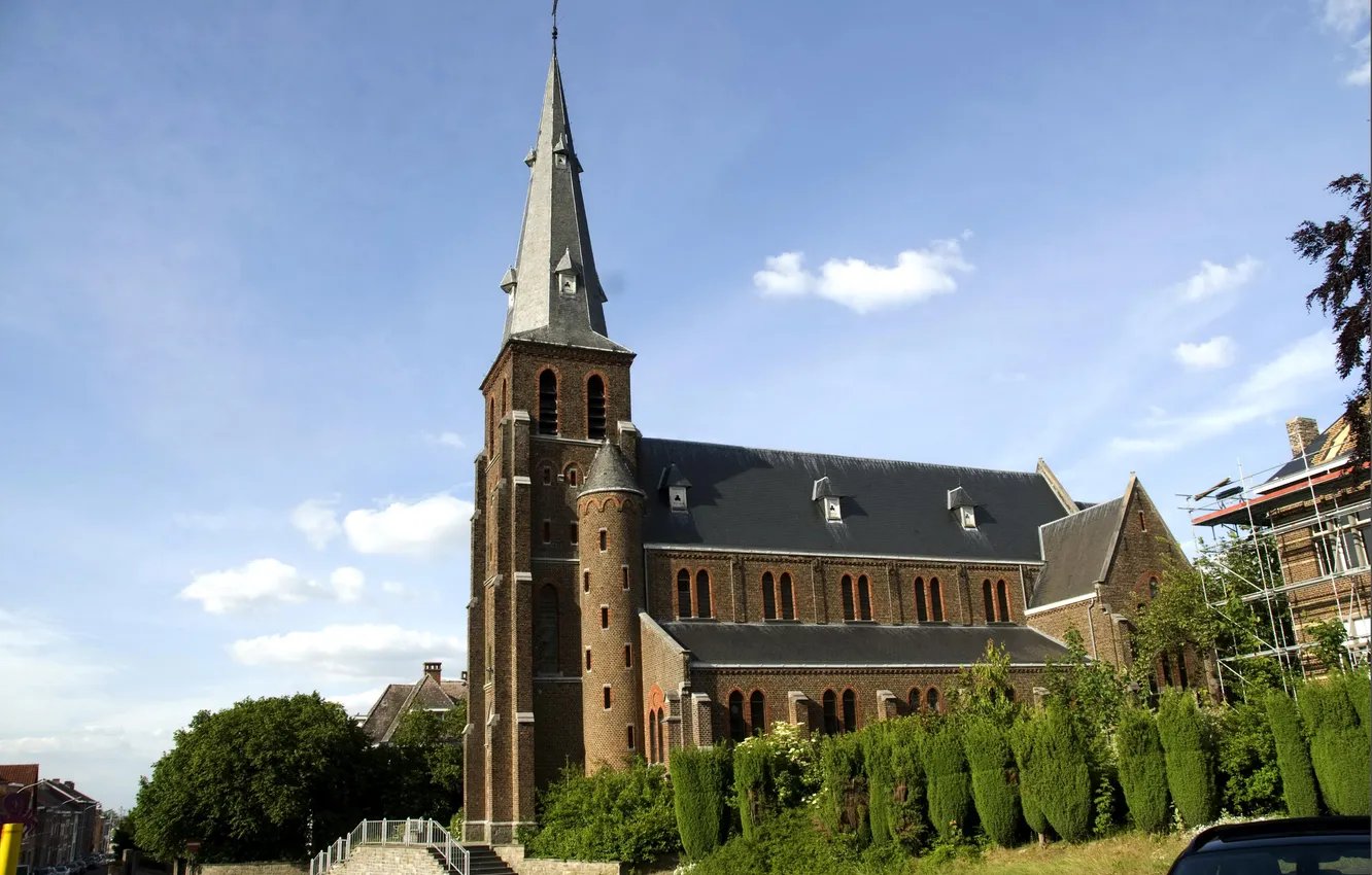 Photo wallpaper tower, Church, Belgium, Protestants-Evangelische Kerk Land