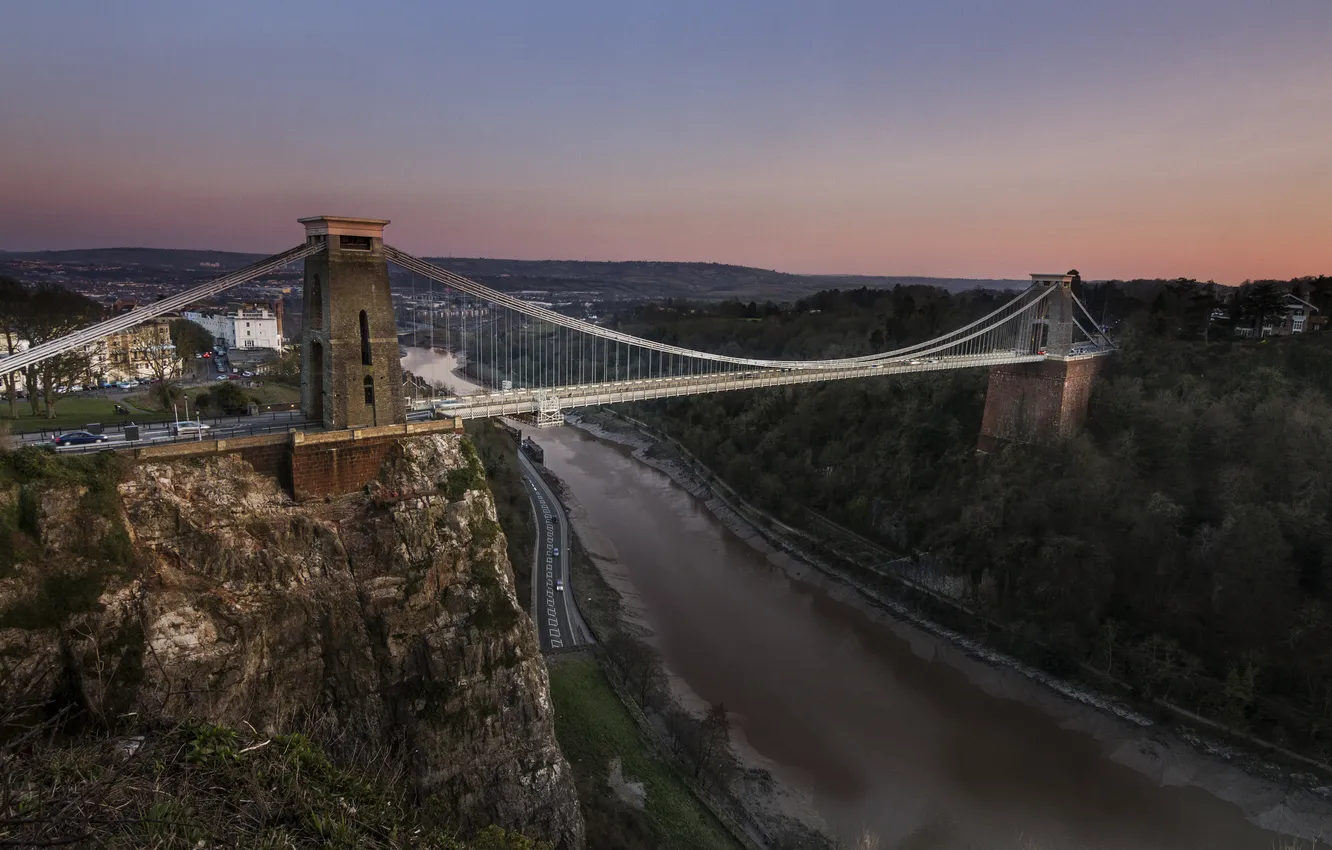 Photo wallpaper rocks, England, panorama, England, Bristol, Bristol, the river Avon, Clifton Suspension Bridge
