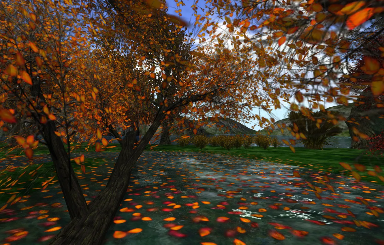 Photo wallpaper autumn, the sky, leaves, trees, mountains, lake, collage