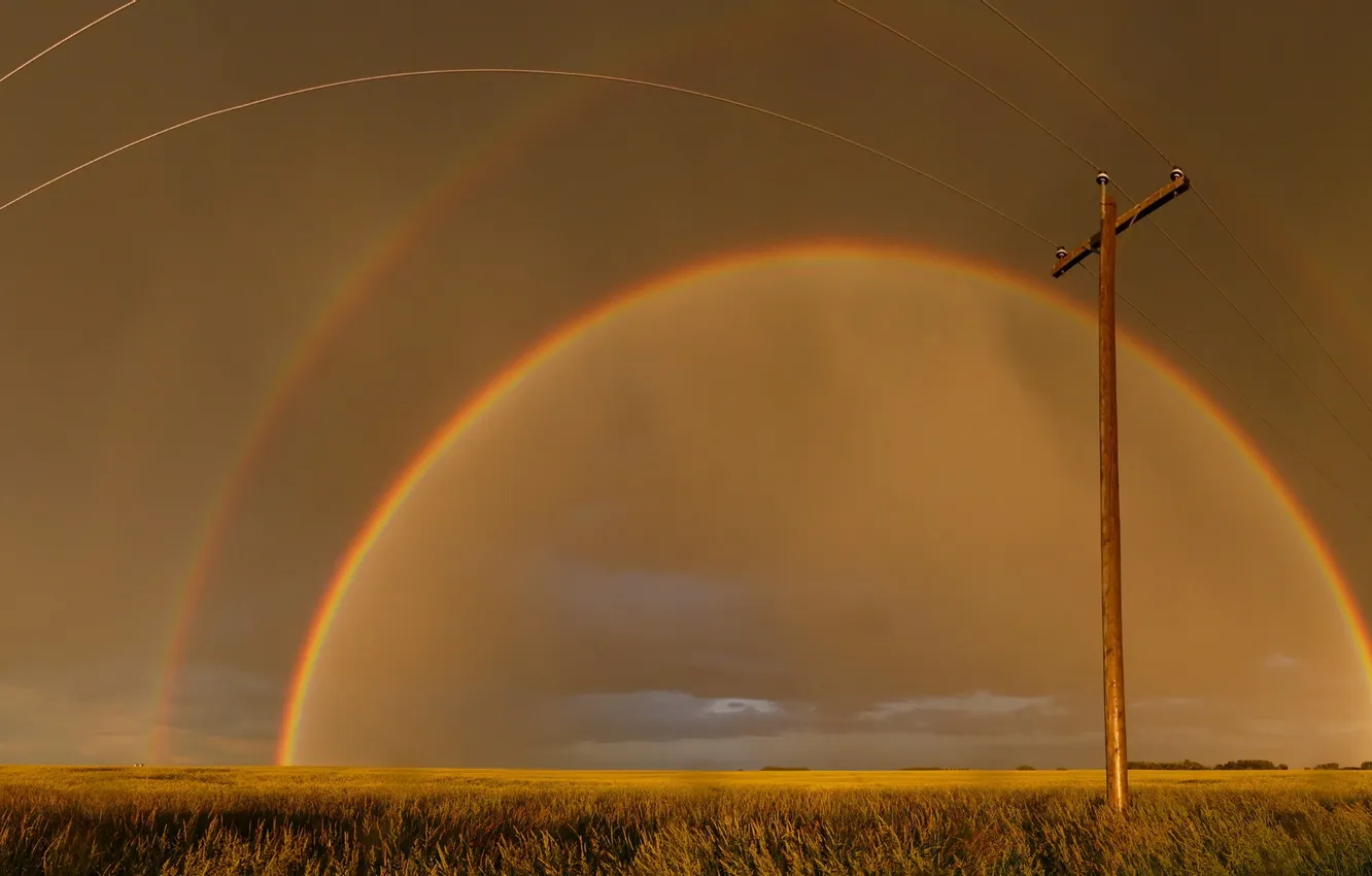 Photo wallpaper the sky, landscape, rainbow, the evening