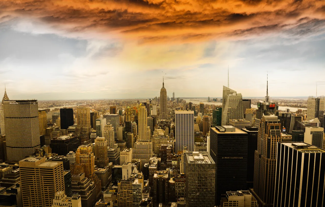 Photo wallpaper the city, skyscrapers, Manhattan, New York City, Rockefeller Center, panorama
