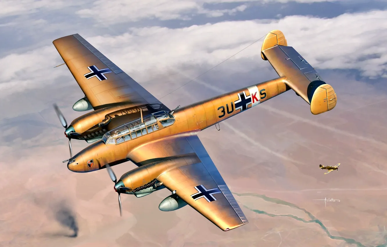 Photo wallpaper Germany, Messerschmitt, Destroyer, Bf.110E-2, Destroyer Squadron 26 "Horst Wessel", ZG26