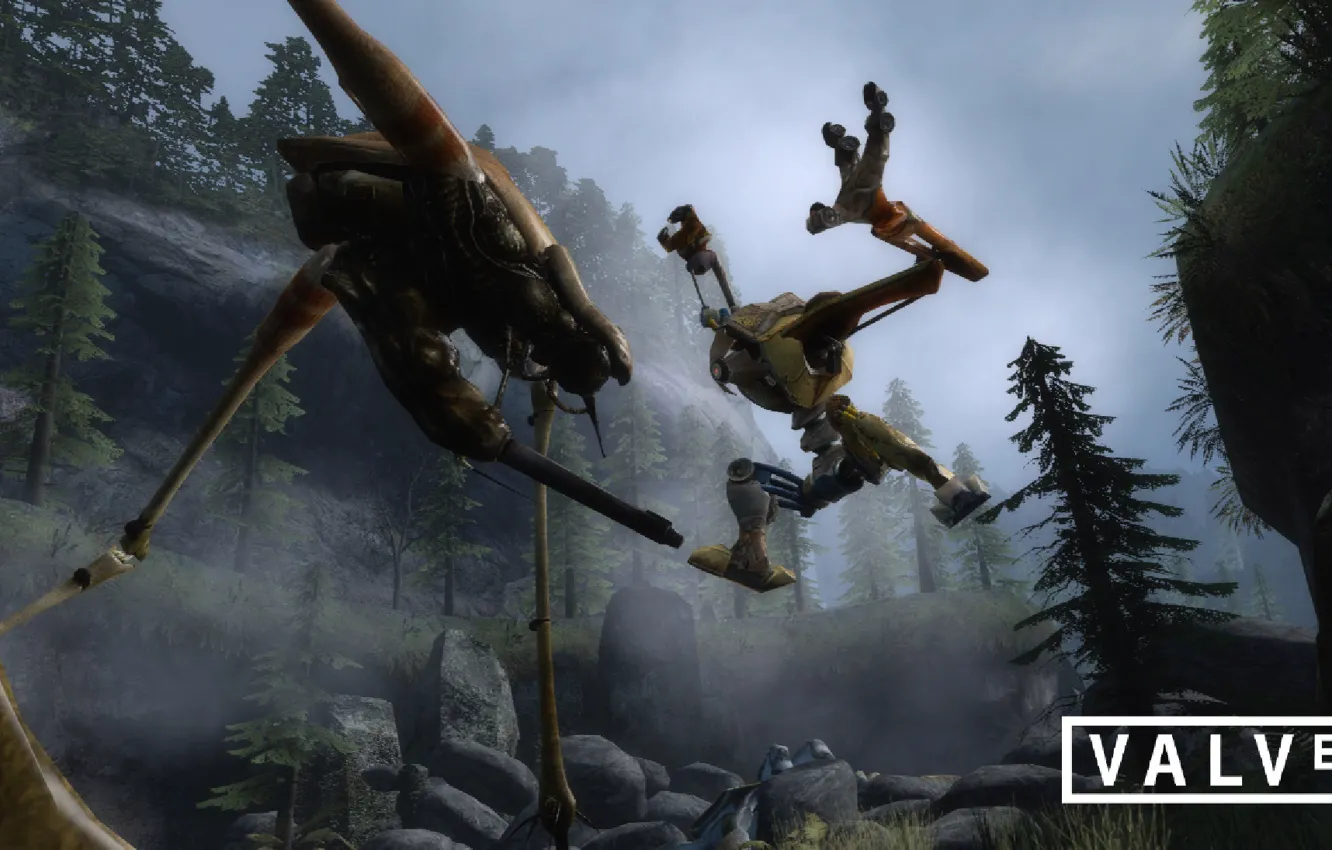 Photo wallpaper robot, dog, robot battle., Strider, Half Life 2