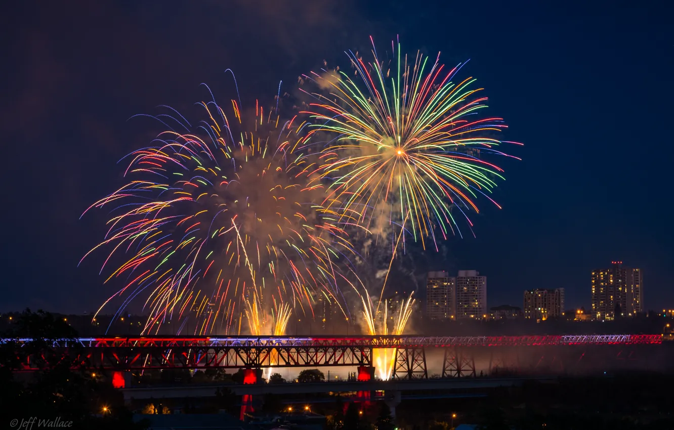 Photo wallpaper holiday, fireworks, Jeff Wallace, Canada Day 2014, Edmonton's High Level Fireworks
