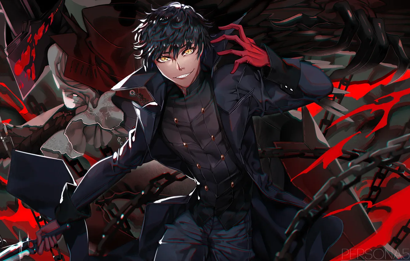 Photo wallpaper red, smile, black, the game, anime, art, knife, dagger