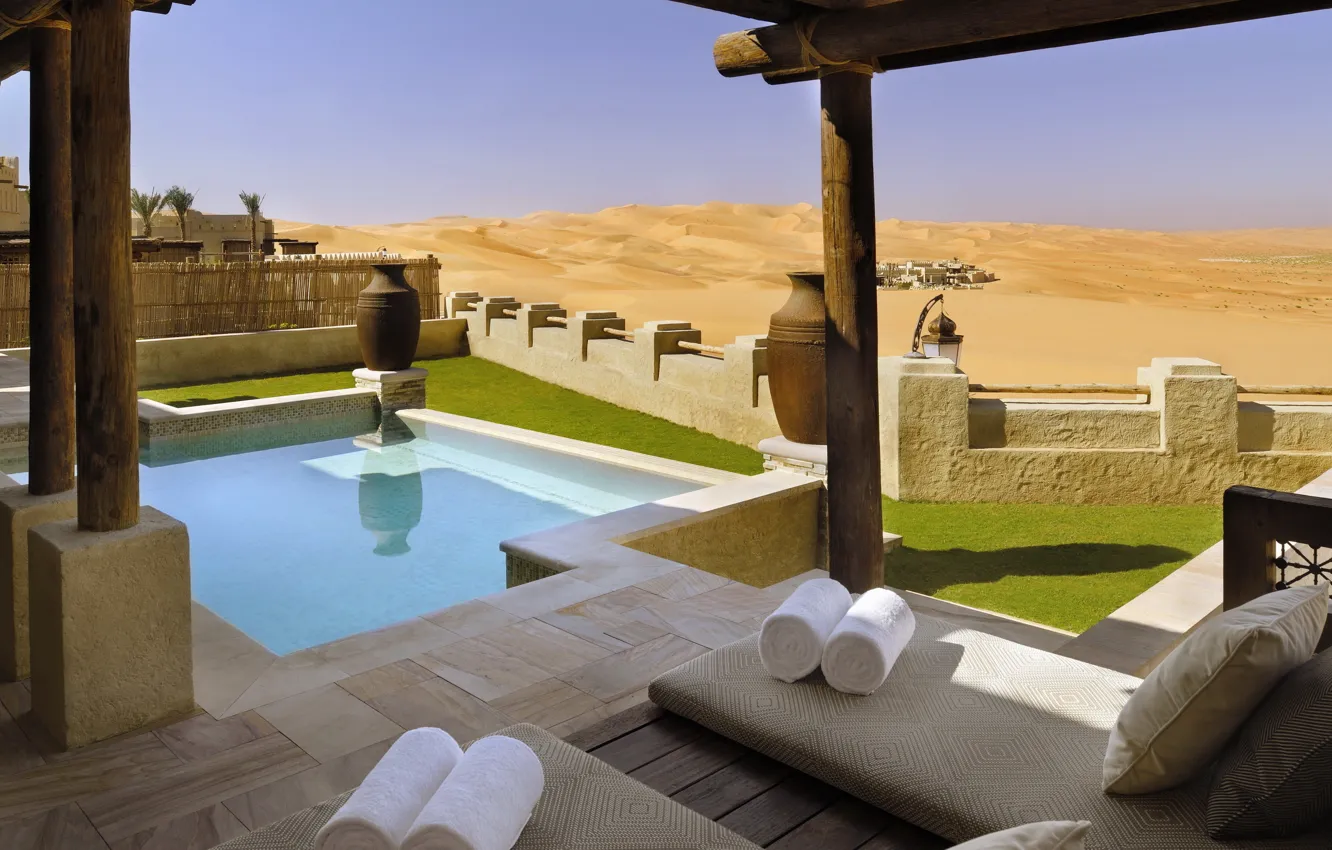 Photo wallpaper the city, desert, Villa, pool, oasis, resort, Liwa Anantara, Qasr Al Sarab Desert Resort