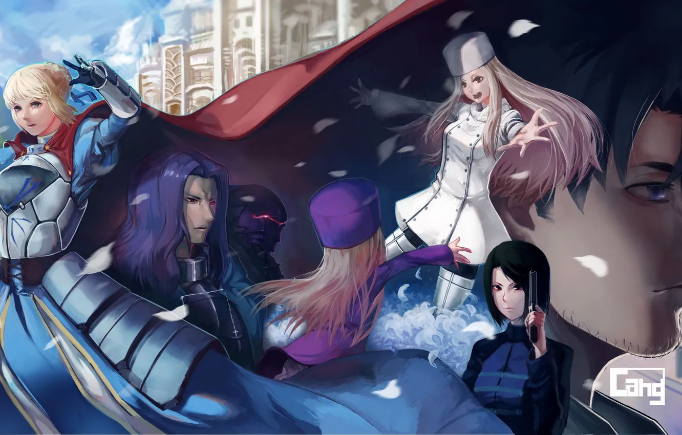 Photo wallpaper girl, joy, flowers, weapons, cigarette, guy, cloak, gesture