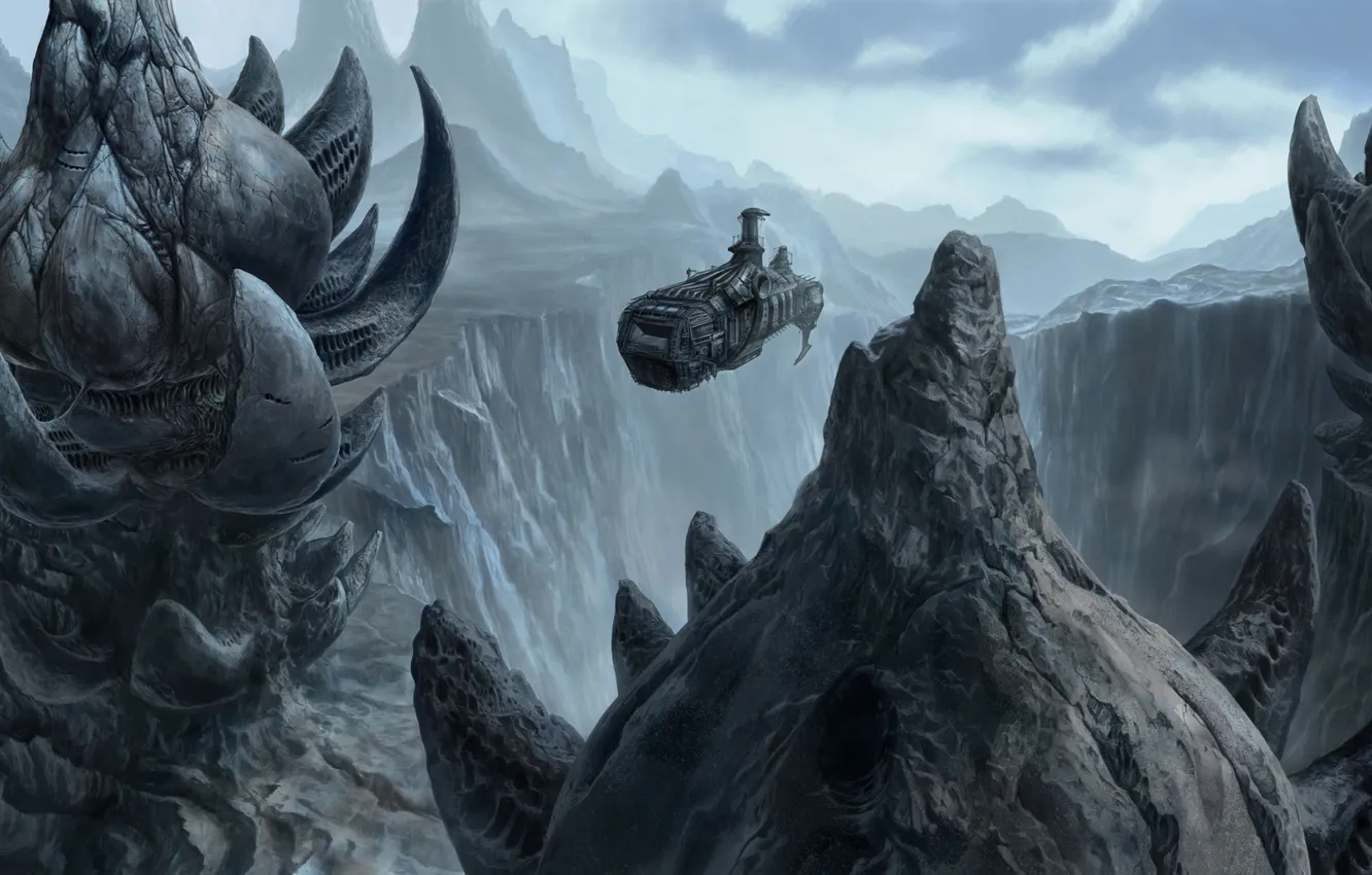 Photo wallpaper flowers, mountains, ship, planet, canyon, space, giant, petrified