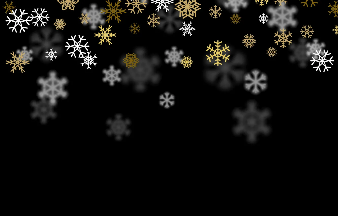 Photo wallpaper snowflakes, background, black, gold, white