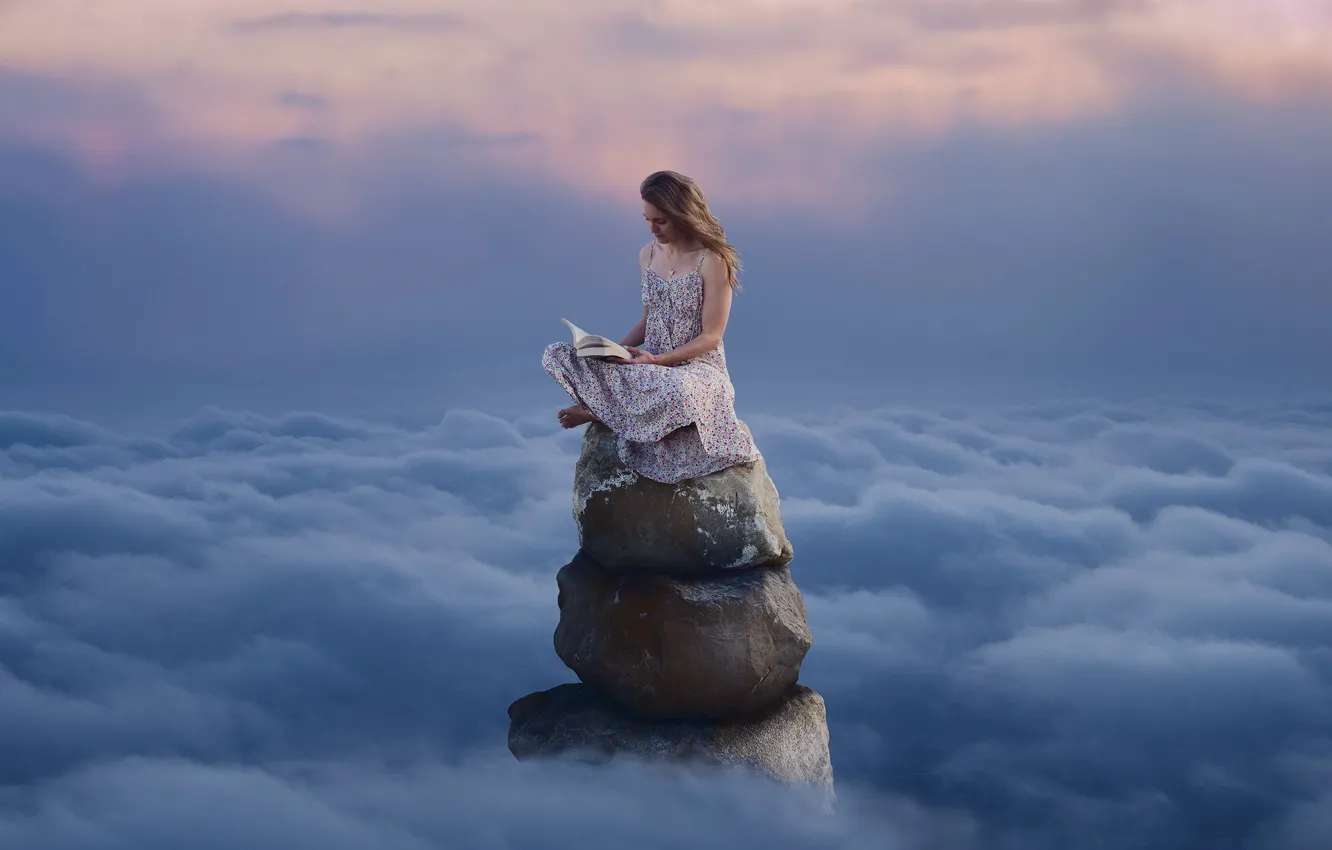 Photo wallpaper the sky, girl, book