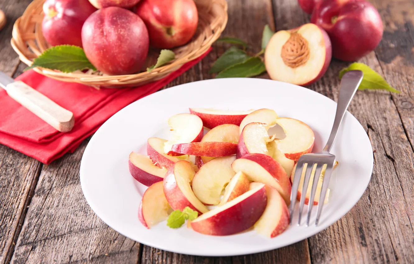 Photo wallpaper bone, plate, fruit, slices, nectarine