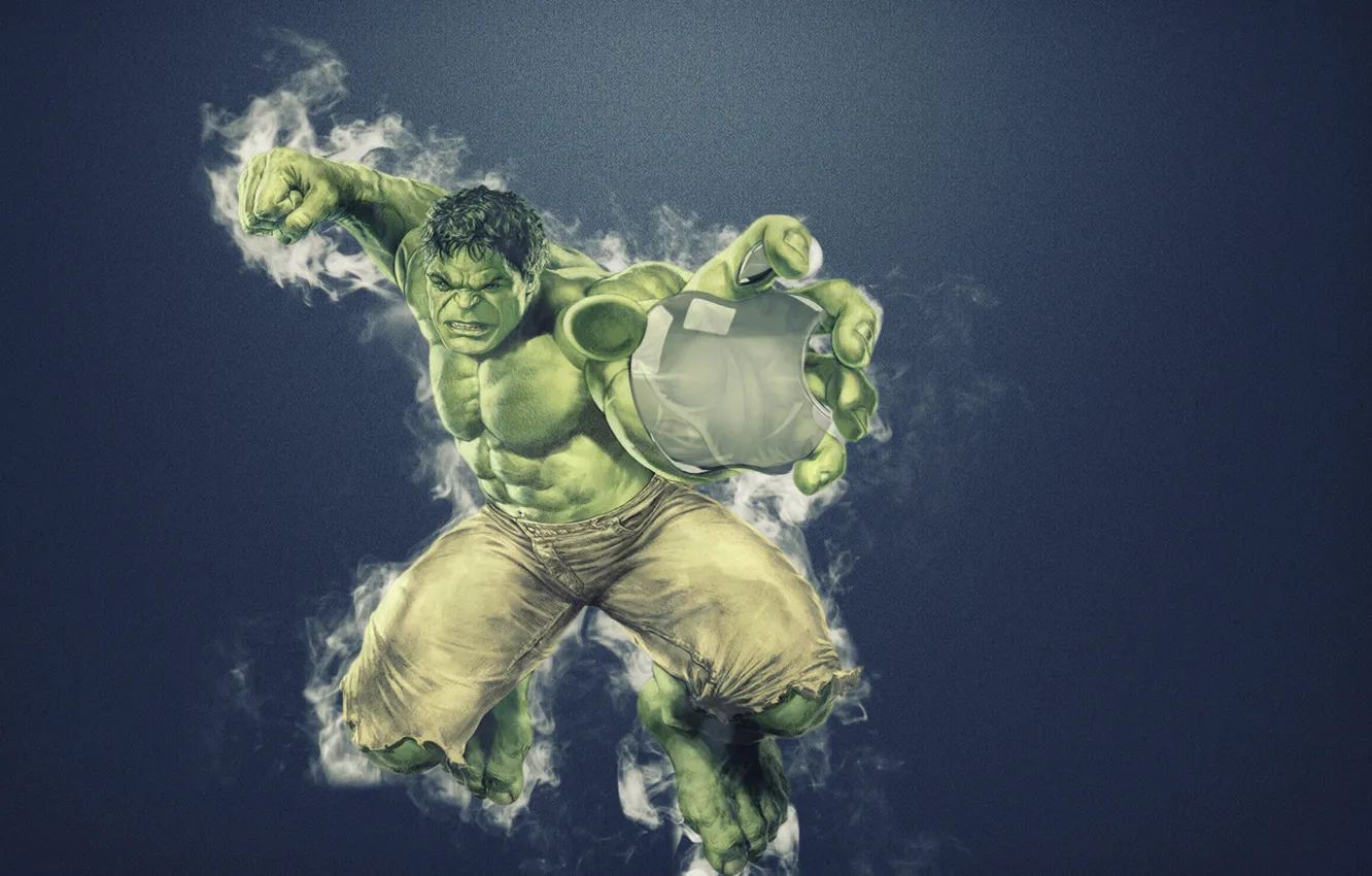 Photo wallpaper green, apple, black, fight, battle, Halk