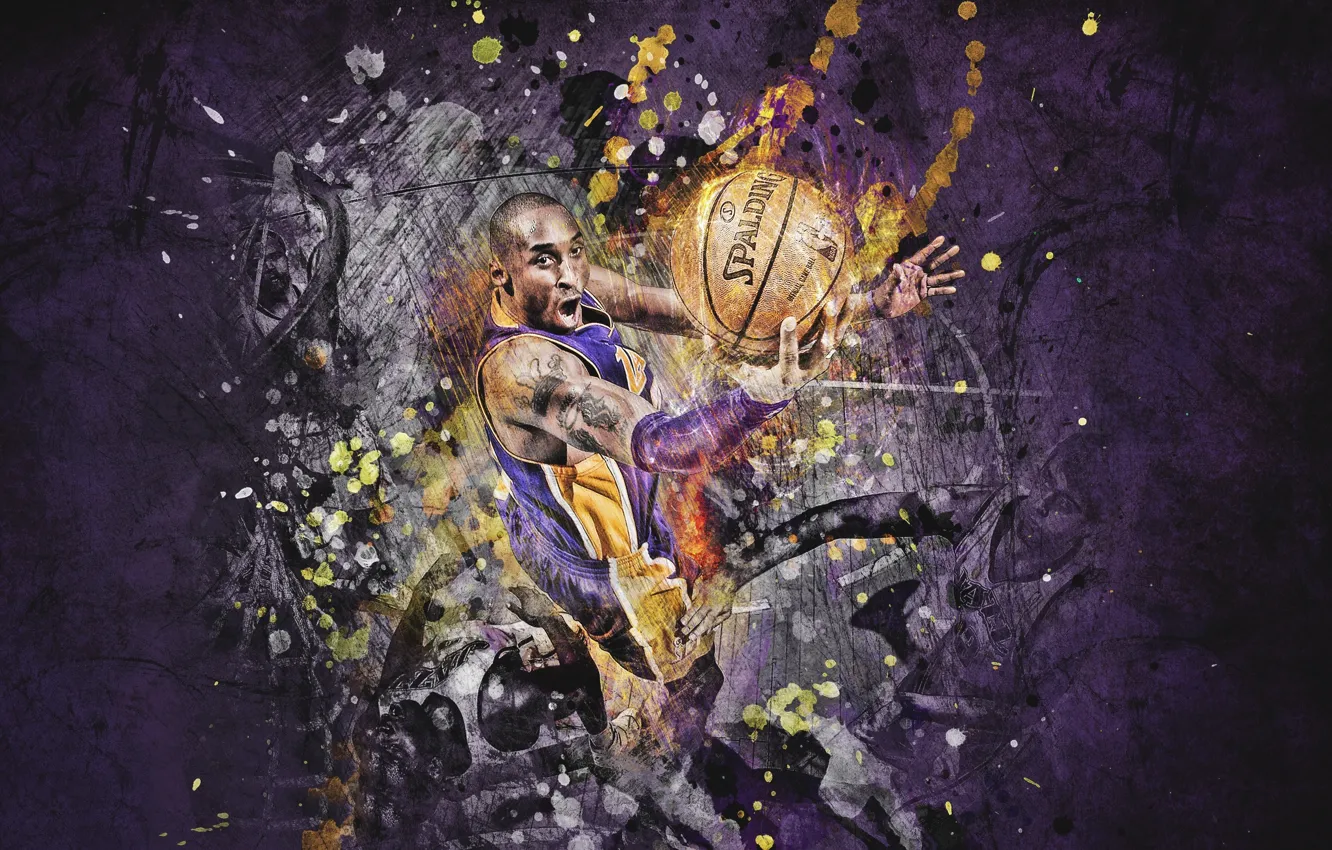 Photo wallpaper Figure, The ball, Basketball, Purple, Lakers, Kobe Bryant, Player, Spalding