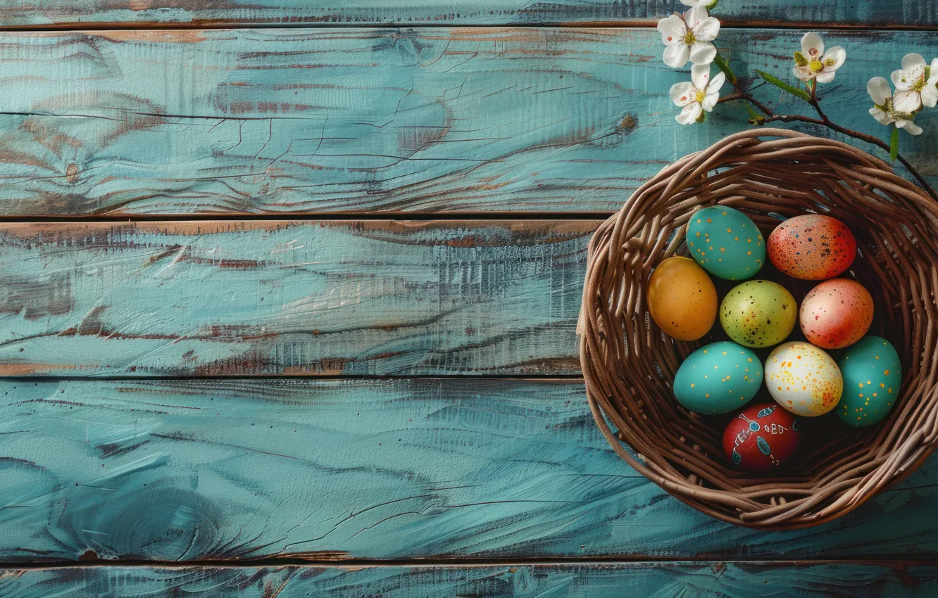 Photo wallpaper holiday, eggs, spring, Easter, network, painted, eggs, AI art