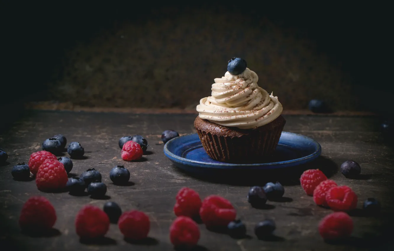 Photo wallpaper berries, plate, cream, dessert, vanilla, cupcake, Natasha Breen