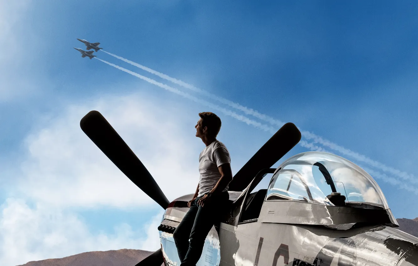 Photo wallpaper the sky, the plane, action, poster, pilot, Tom Cruise, Tom Cruise, Top Gun: Maverick