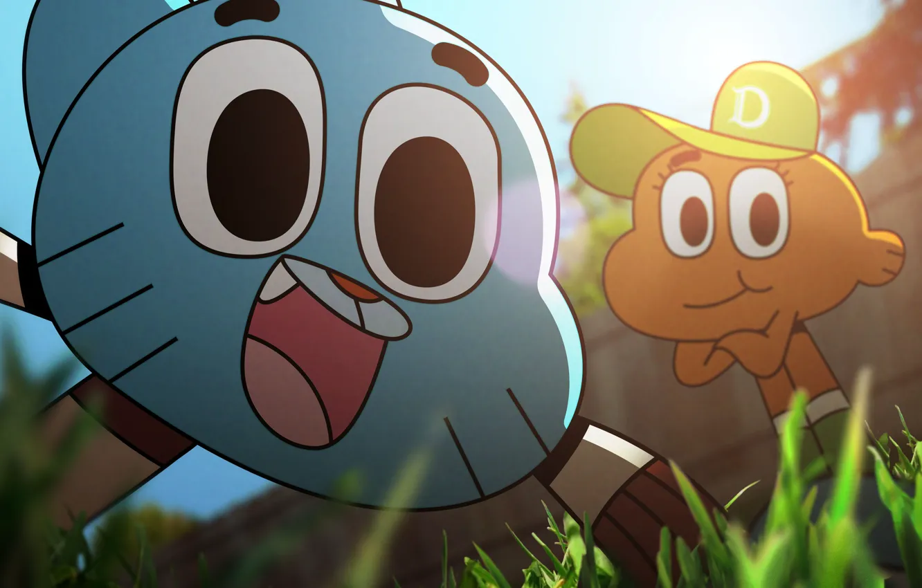 Photo wallpaper grass, camera, cap, Darwin, selfie, The Gumball, The amazing world of Gumball
