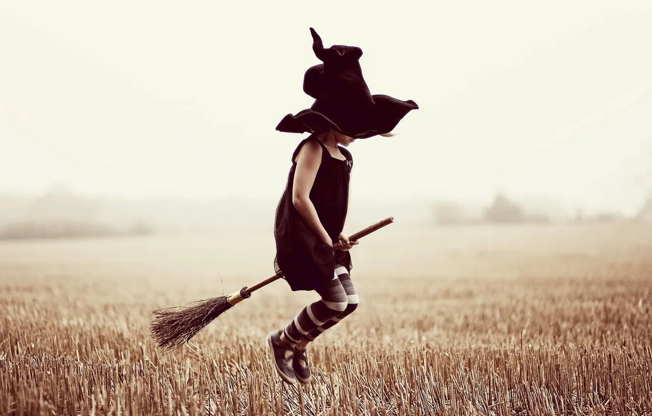 Photo wallpaper mood, girl, broom