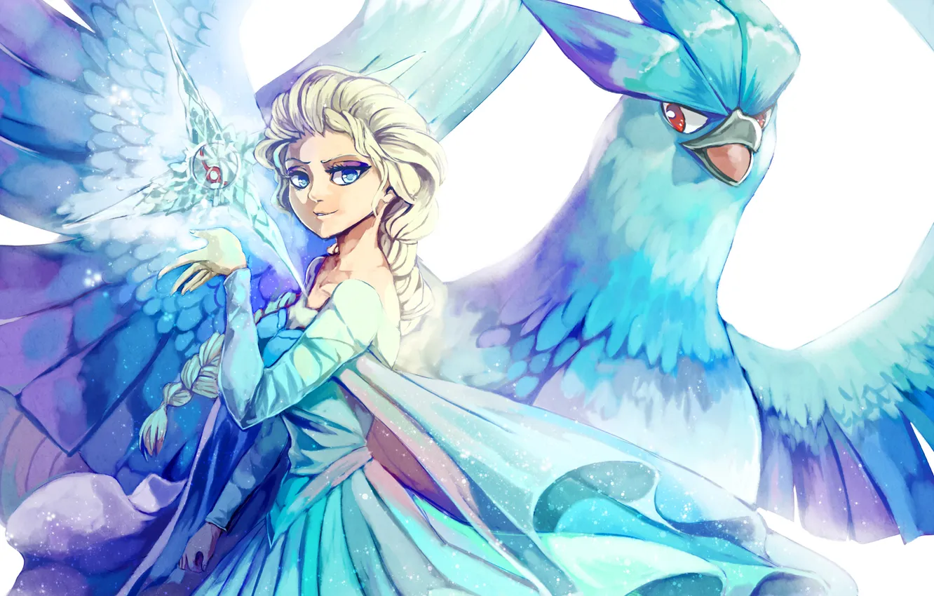 Photo wallpaper girl, bird, frozen, Elsa