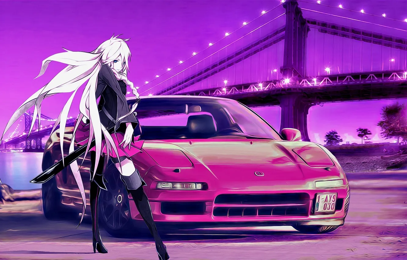 Photo wallpaper machine, girl, bridge, the city, vocaloid