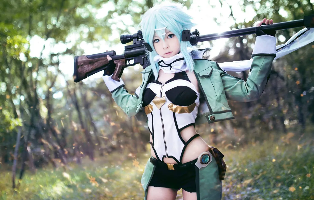 Photo wallpaper kawaii, game, forest, anime, pretty, sniper, cosplay, asian