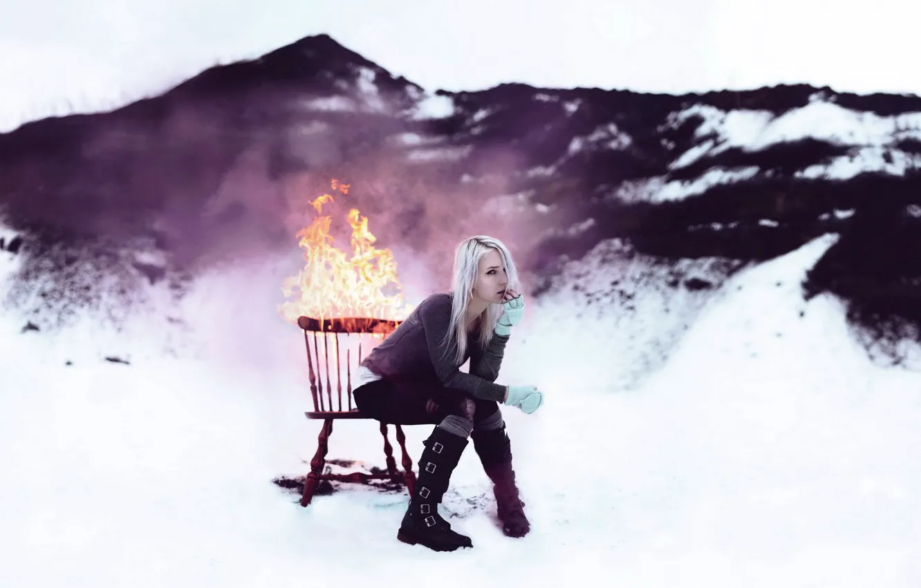 Photo wallpaper girl, lights, chair