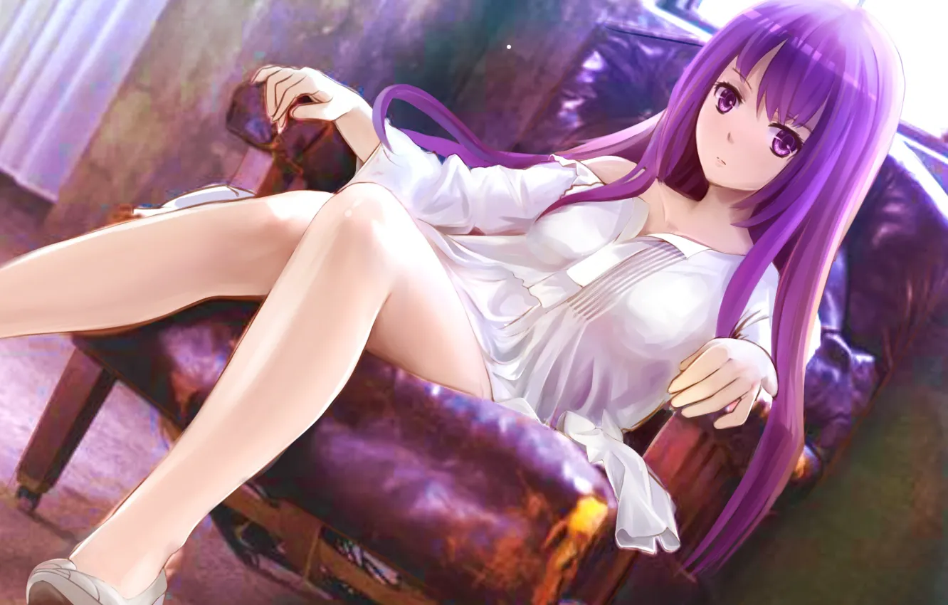 Photo wallpaper girl, chair, anime, legs, sitting