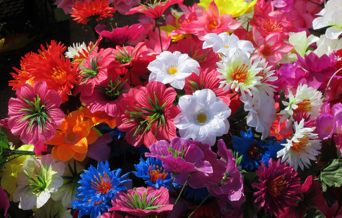 Photo wallpaper flowers, bright, artificial flowers, Mamala ©