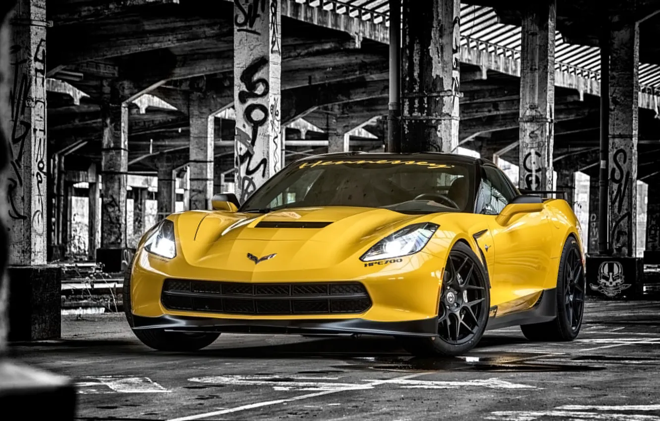 Photo wallpaper yellow, background, tuning, Corvette, Chevrolet, Chevrolet, tuning, the front