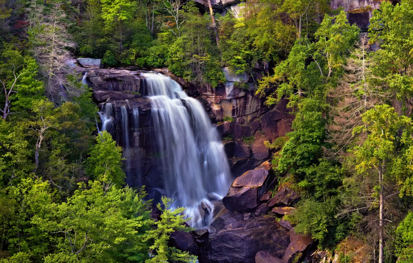 Photo wallpaper trees, rocks, waterfall, stream, Whitewater Falls