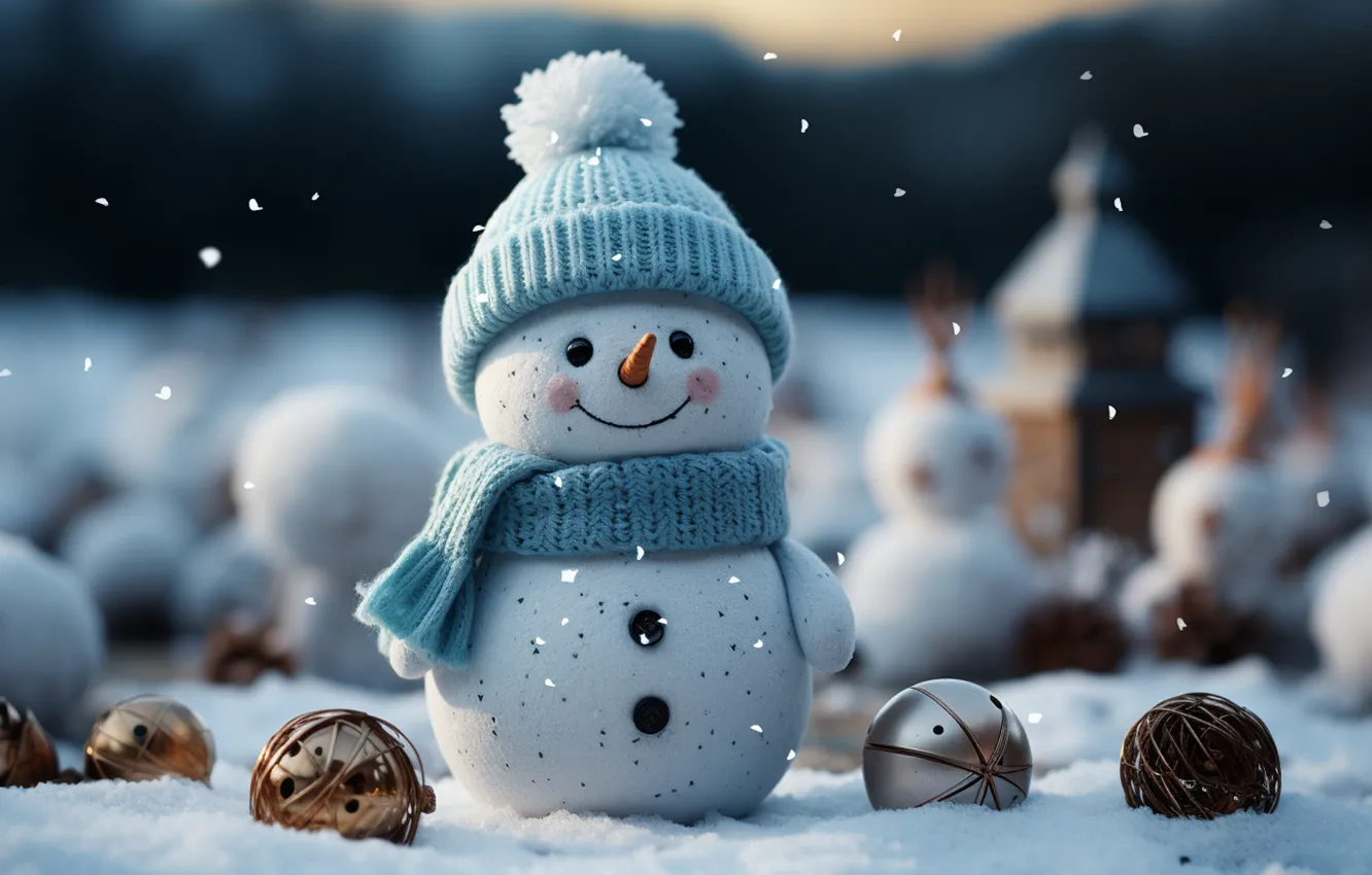Photo wallpaper winter, snow, decoration, snowflakes, new year, Christmas, snowman, Christmas