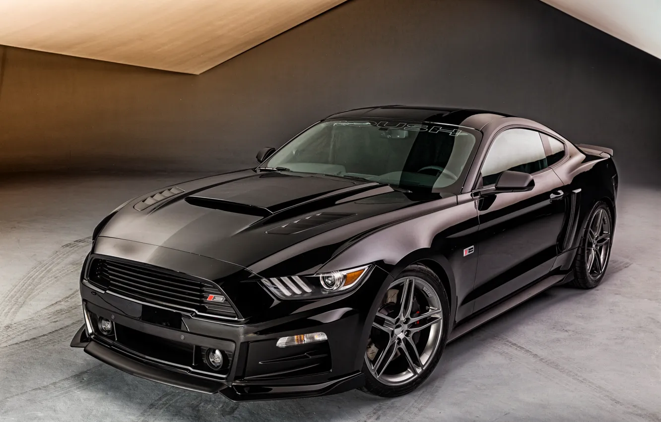 Photo wallpaper black, Mustang, Ford, Mustang, Black, Roush, 2015, Stage 3