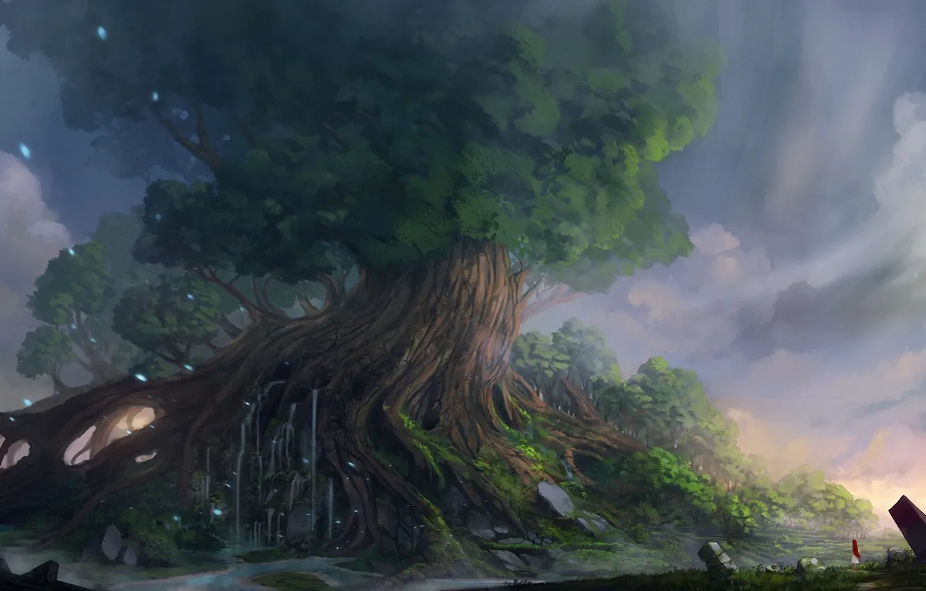 Photo wallpaper trees, art, girl, art, blinck