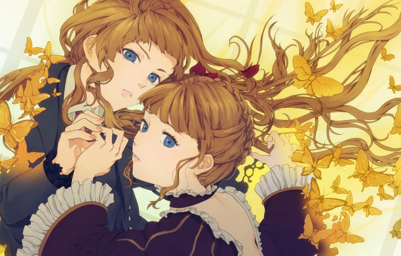 Photo wallpaper girl, emotions, butterfly, tears, art, Umineko no Naku Koro ni, one, Beatrice