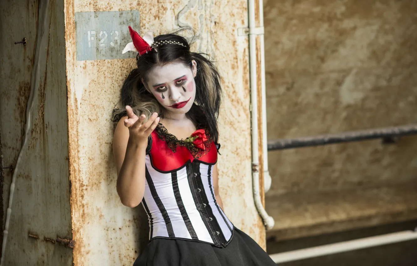 Photo wallpaper girl, mood, mask