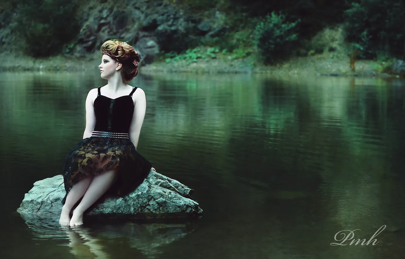 Photo wallpaper girl, nature, lake
