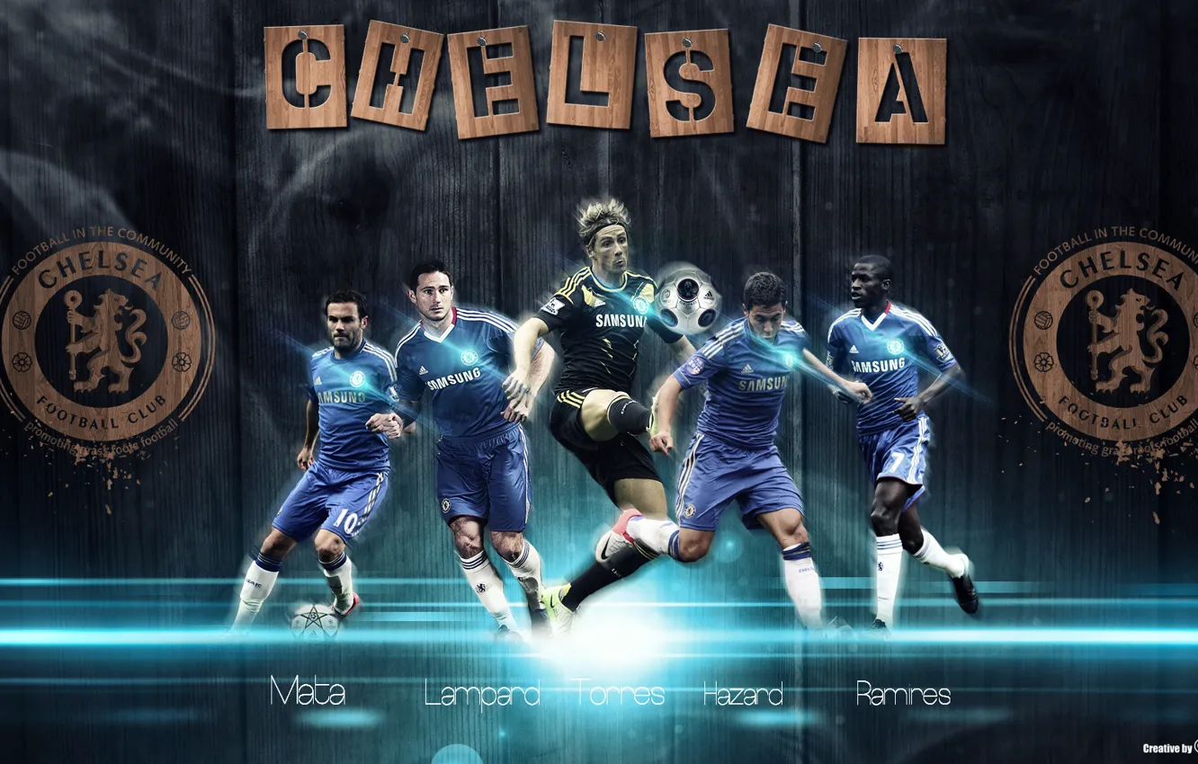 Photo wallpaper Chelsea, Torres, Lampard, Azar, emblem Mat, Ramirez