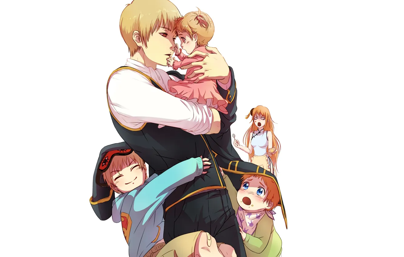 Photo wallpaper children, romance, anime, family, art, guy, dad, gintama