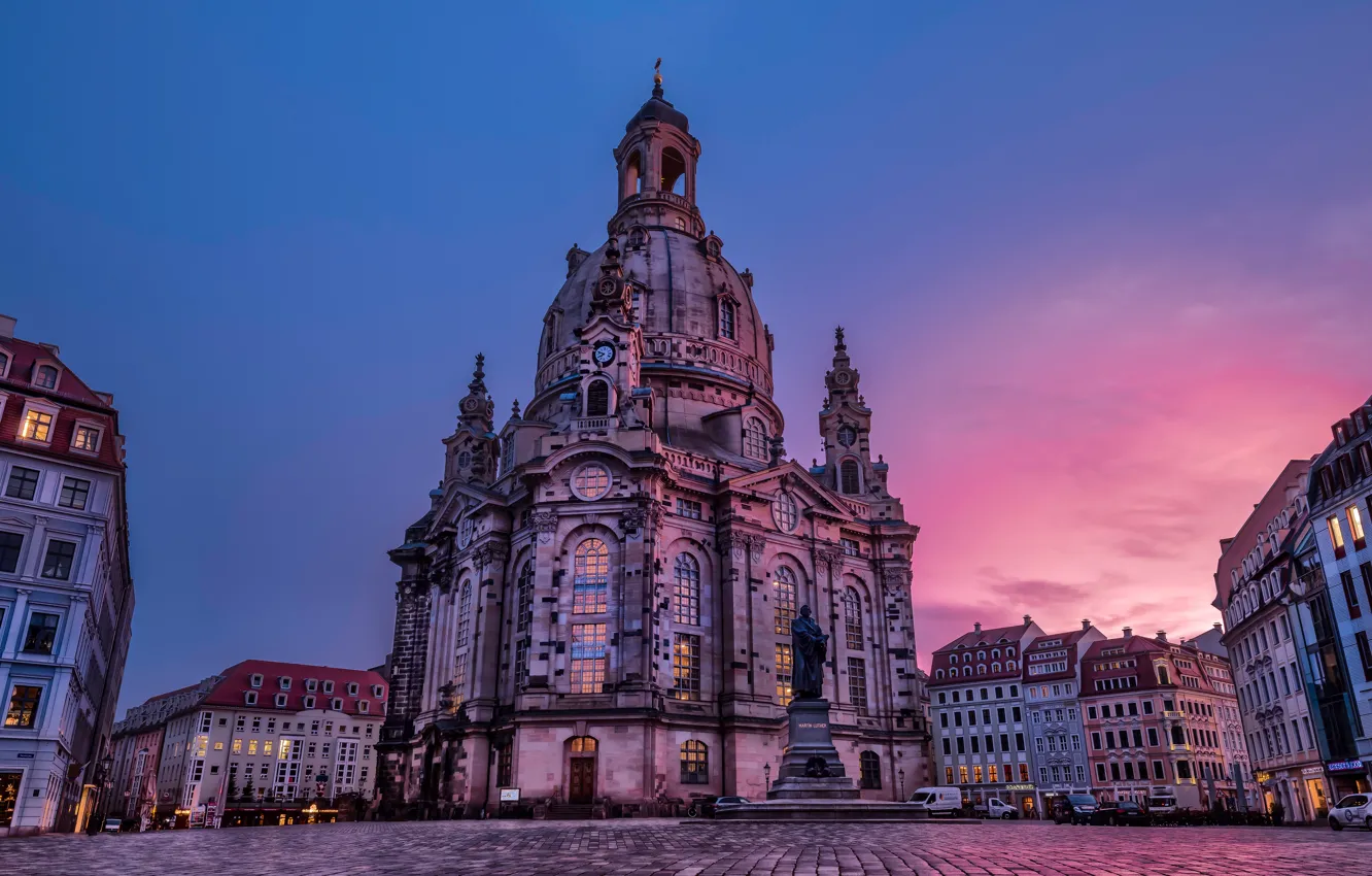 Photo wallpaper sunset, building, the evening, Germany, Dresden, area, monument, Church