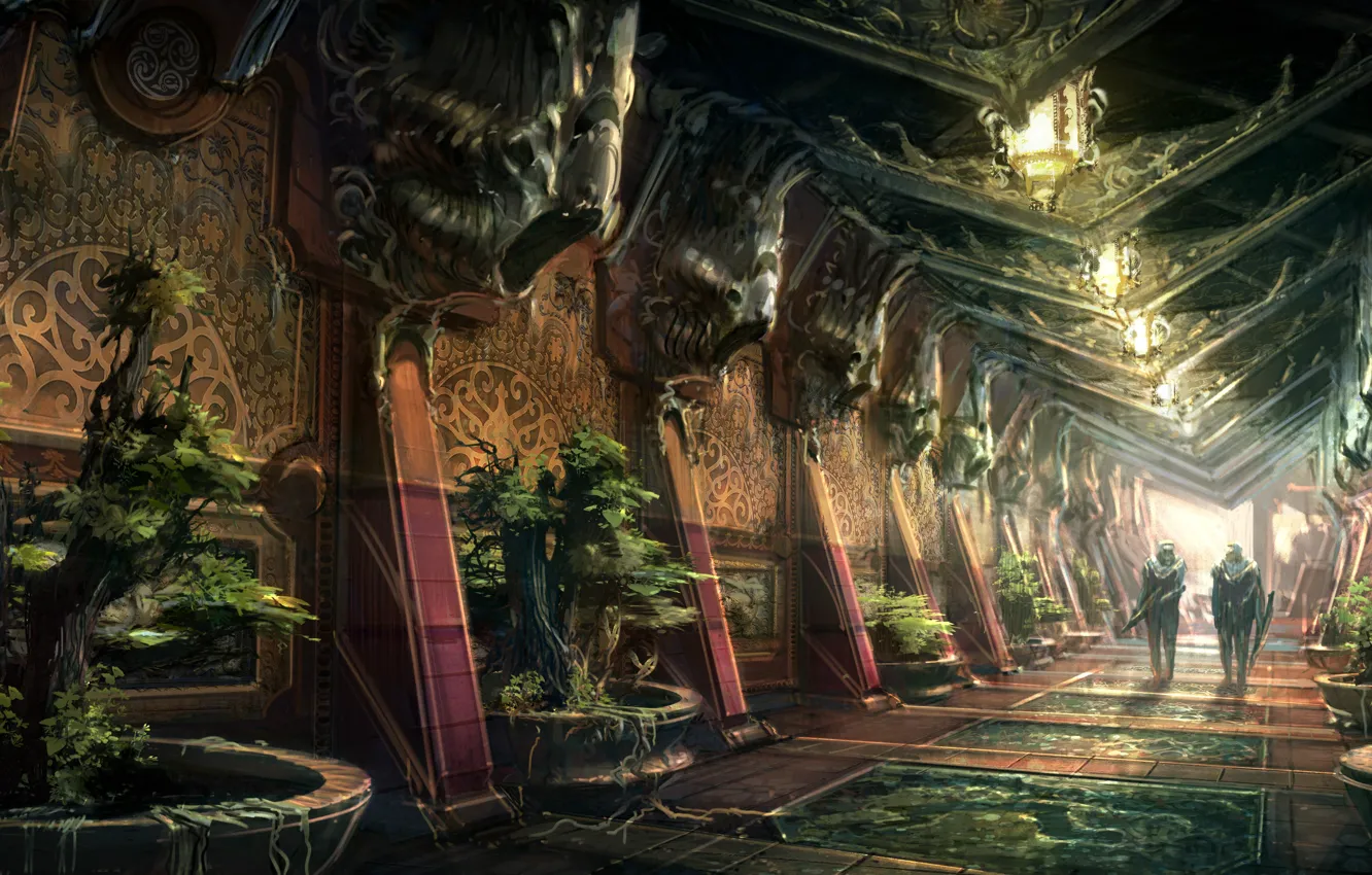 Photo wallpaper wall, people, gallery, hallway