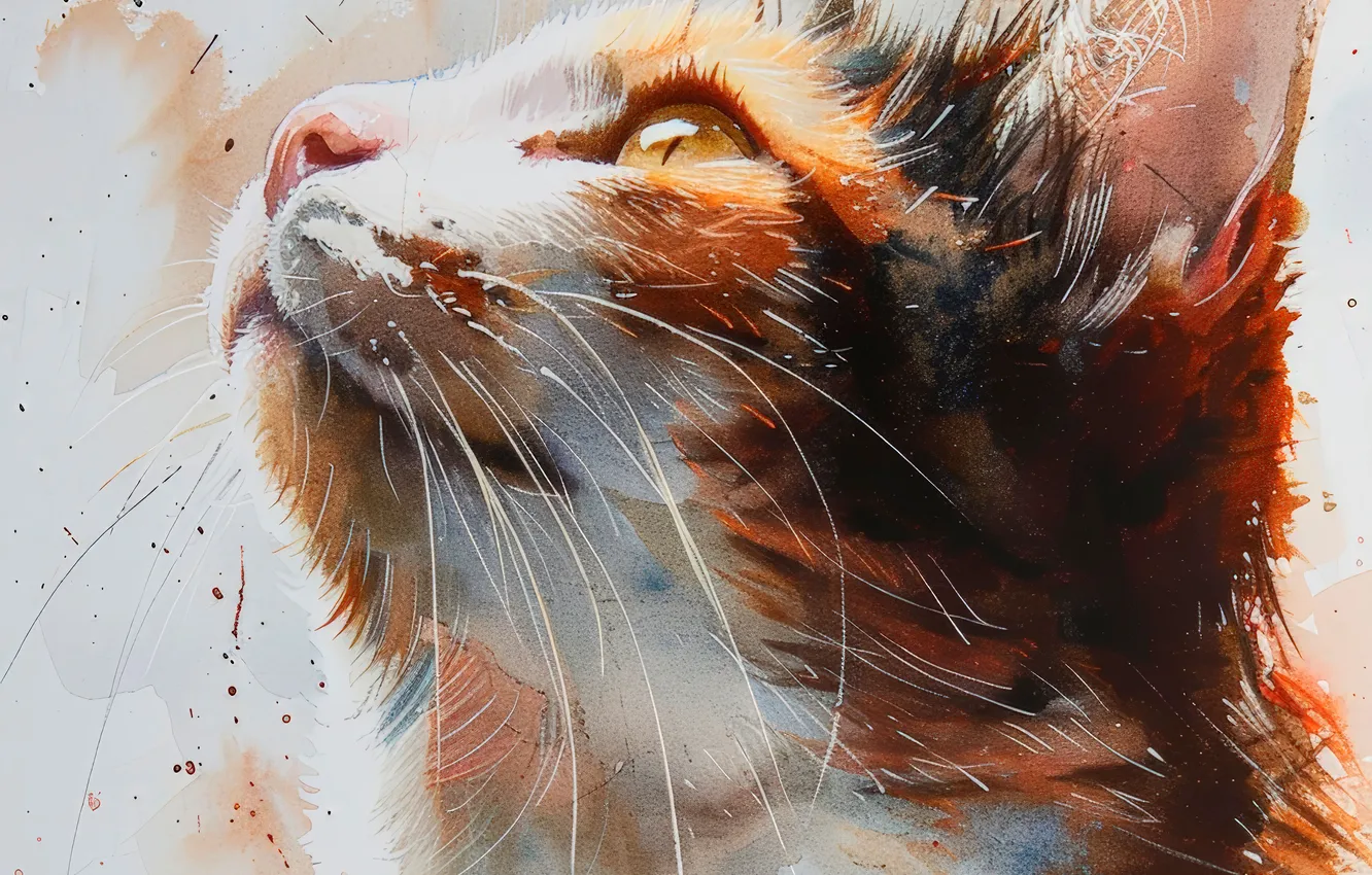 Photo wallpaper cat, cat, look, head, art, closeup, digital art, Vibrissae