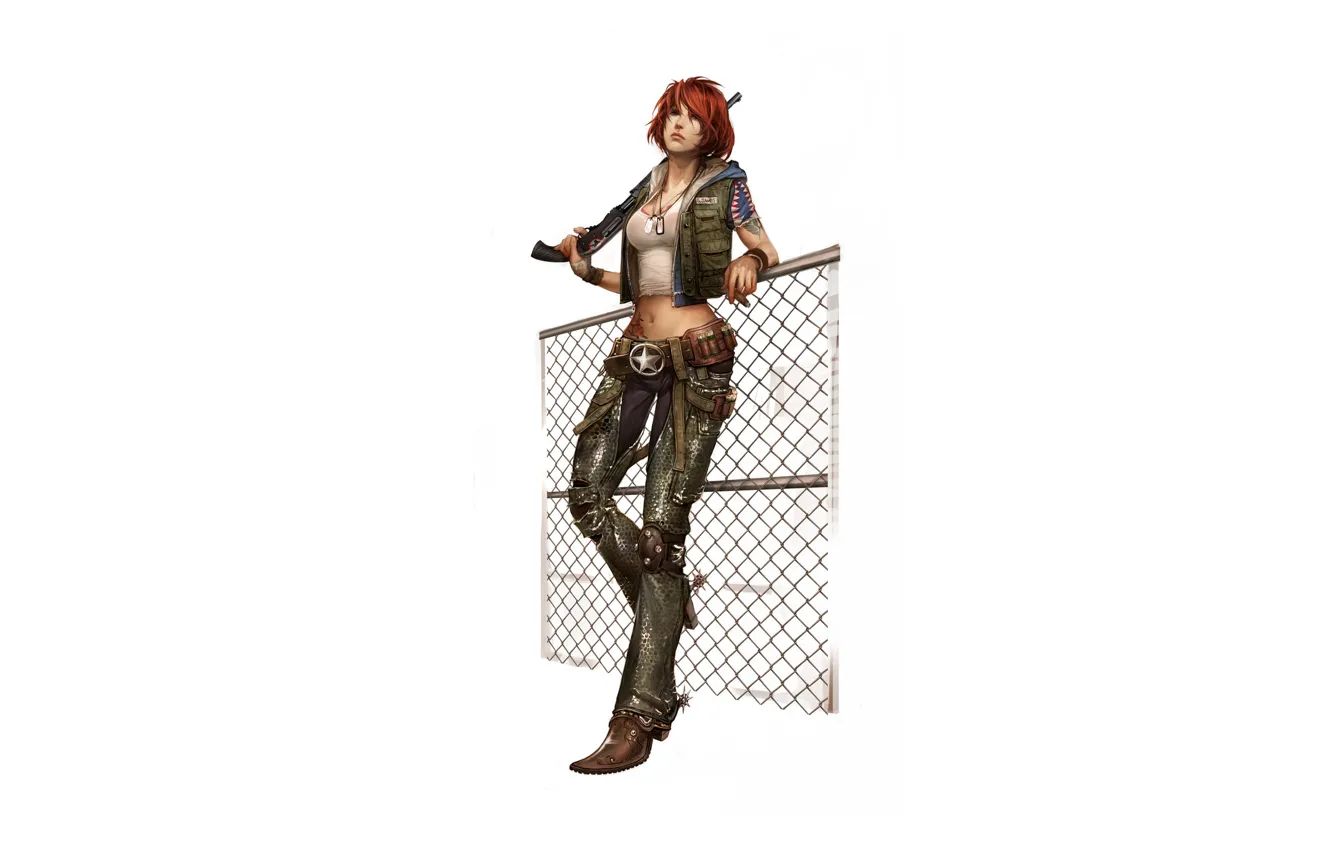 Photo wallpaper face, style, weapons, hair, the fence, figure, cutie