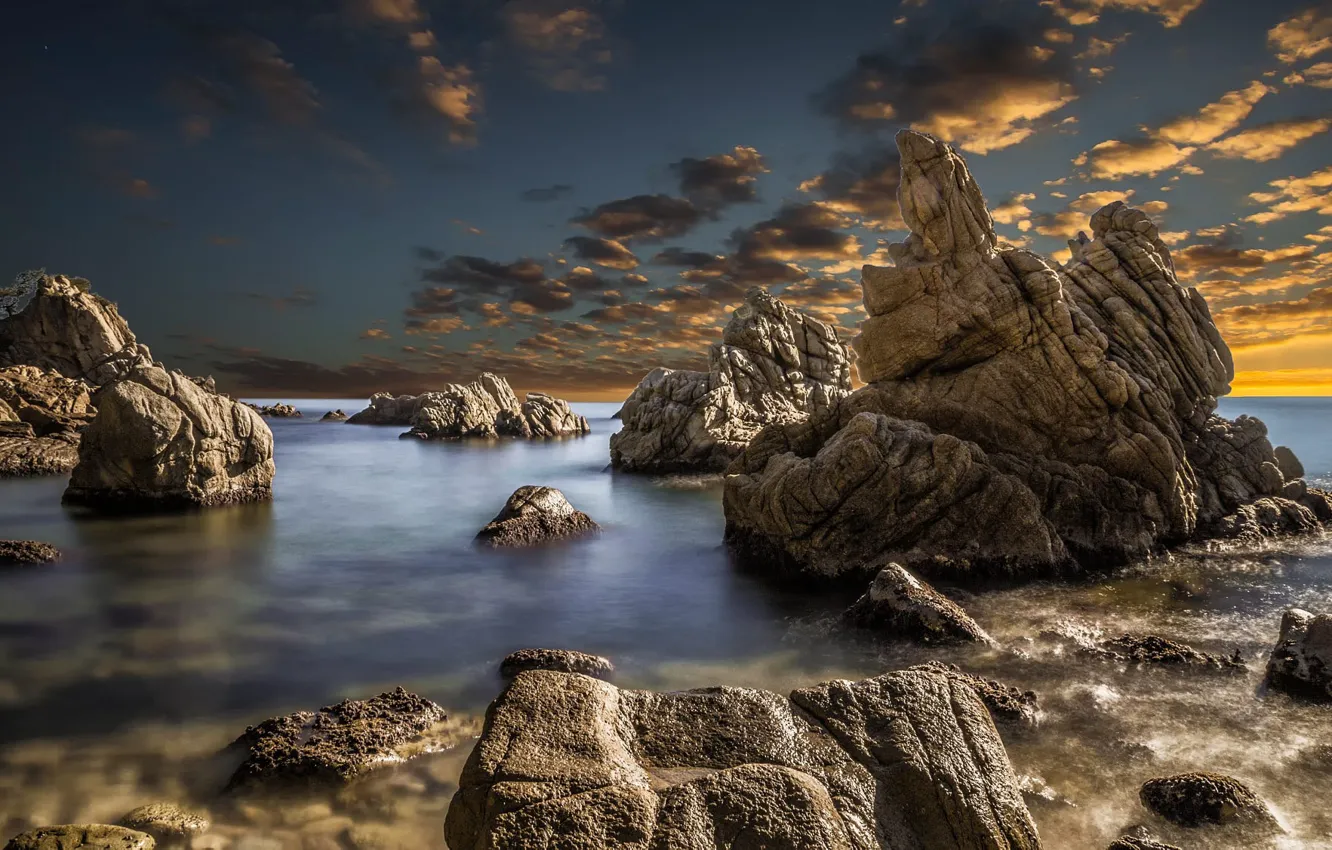 Photo wallpaper sea, the sky, clouds, stones
