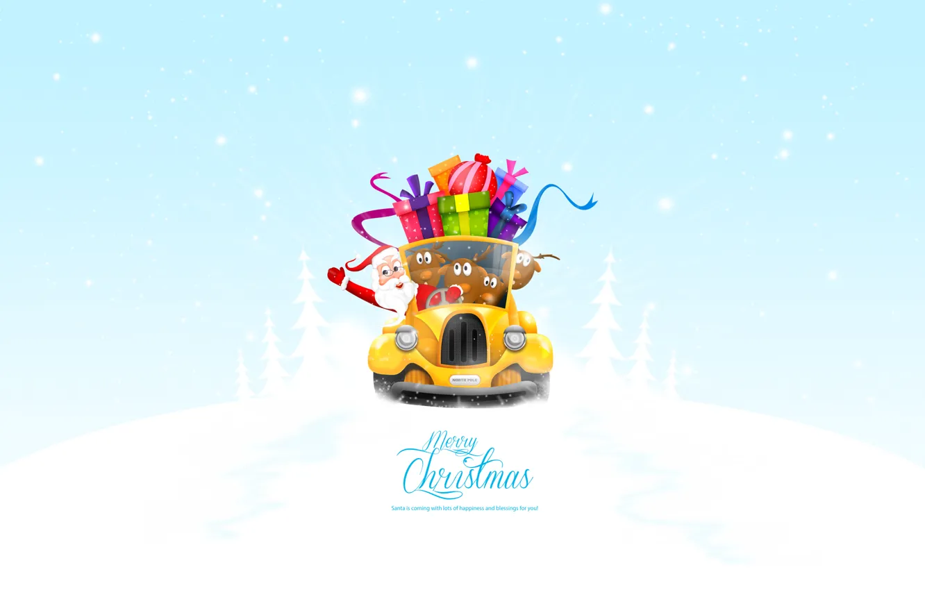 Photo wallpaper machine, gift, new year, deer, Christmas, Santa Claus, New Year, merry christmas