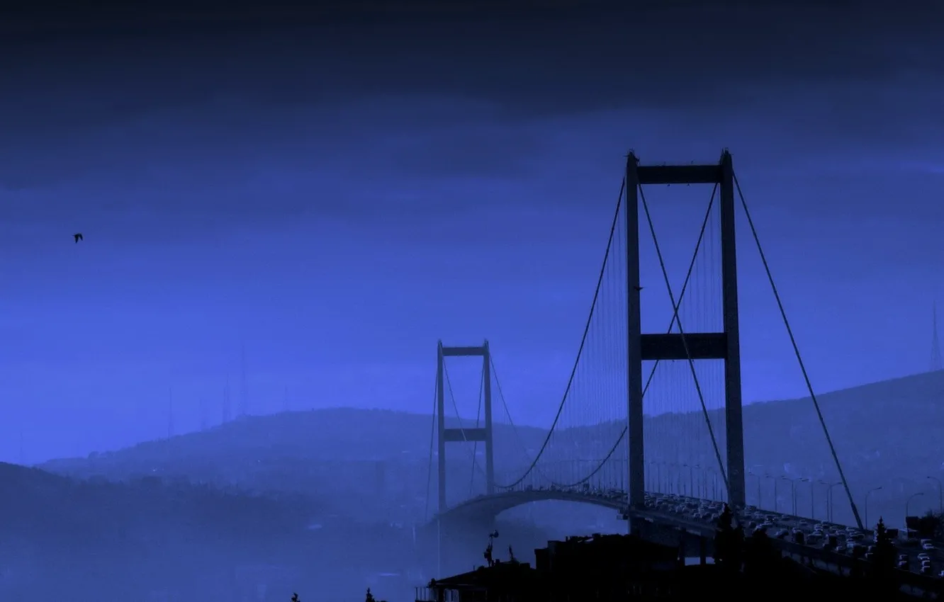 Photo wallpaper blue, bridge, river