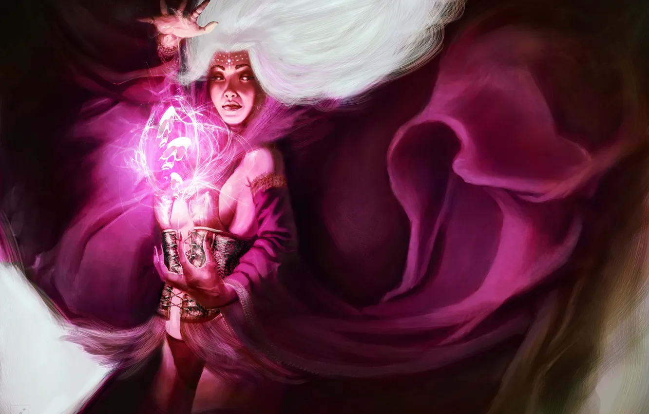 Photo wallpaper girl, magic, art, shower, MAG, white hair, the witch